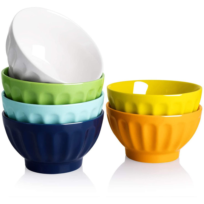 Red Barrel Studio® 6 Pack Porcelain Cereal Bowls, Fluted Soup Bowls For